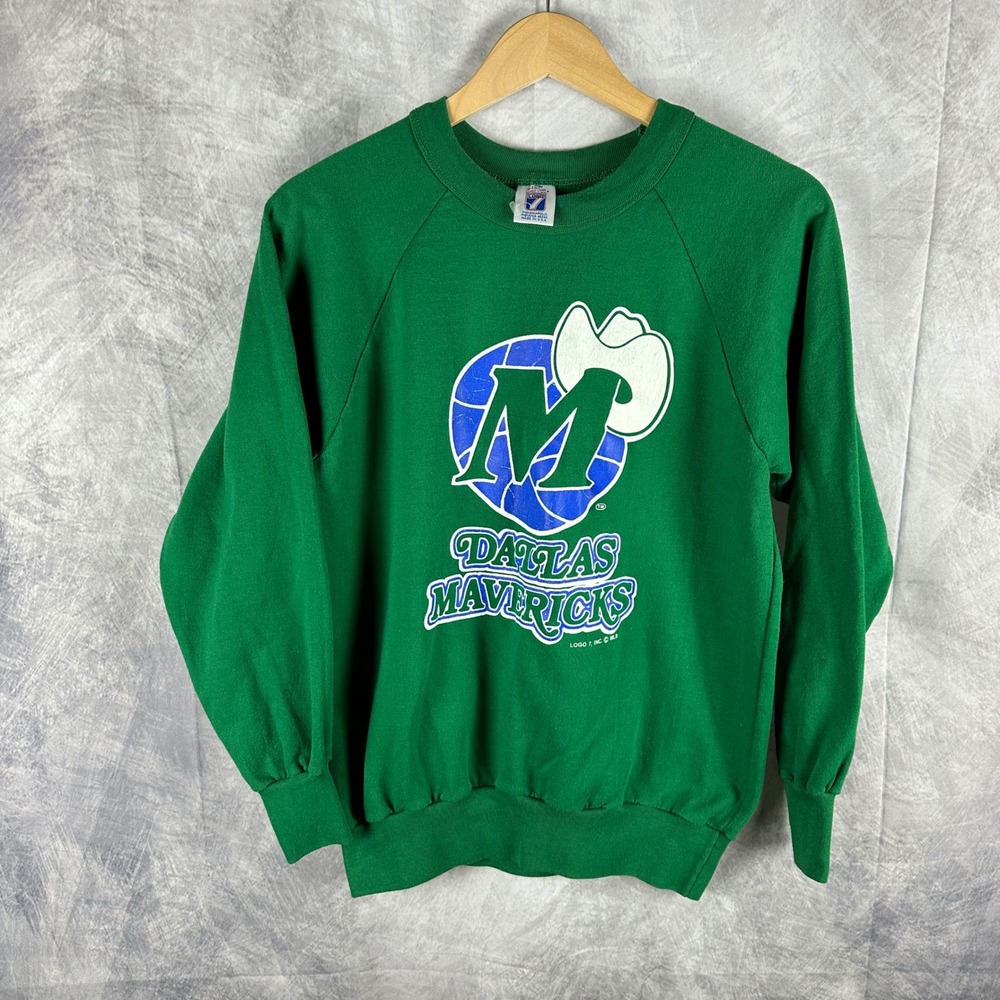 VTG Logo 7 Dallas Mavericks 80s Sweatshirt Mens Medium Green NBA Basketball USA